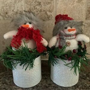 Handcrafted Snowman Duo with Red and Gray Accents